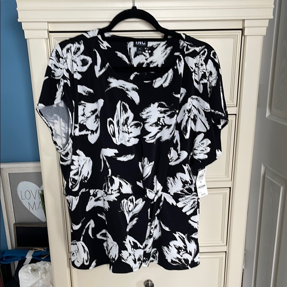 INC International Concepts Black and White Relaxed Blouse